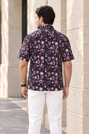 Maroon Half Sleeve Jahota Printed Cotton Mens Shirt 10074319