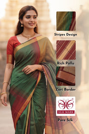 Green Kanjivaram Silk Saree with Zari Border 10077921