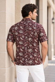 Black Half Sleeve Jahota Printed Cotton Mens Shirt  10074312