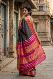 Snuff Brown Kanjivaram Pure Silk Saree With Temple Border 10077893