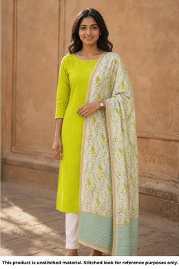 Lime Green Chanderi Silk Cotton 2 Piece Salwar Suit Material 10077392