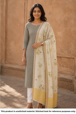 Grey Chandheri Silk Cotton 2 Piece Salwar Suit Material 10077395