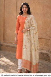 Orange Chanderi Silk Cotton 2 Piece Salwar Suit Material 10077393
