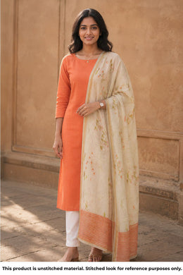 Orange Chanderi Silk Cotton 2 Piece Salwar Suit Material 10077393