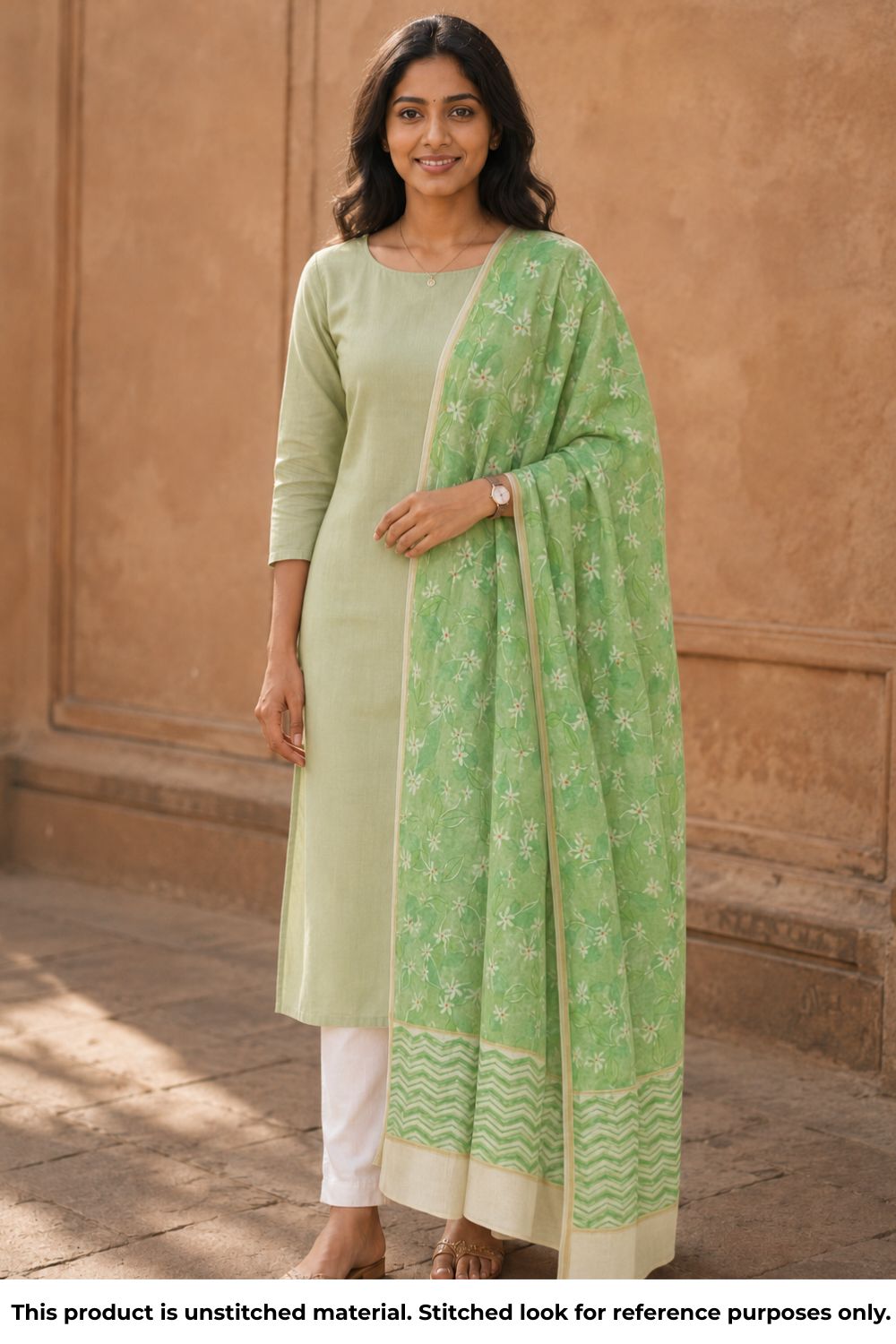 Green Chanderi Silk Cotton 2 Piece Salwar Suit Material 10077388 –