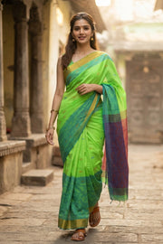 Green Bengal Handwoven Jamdani Style Cotton Saree 10075343