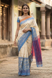 Cream Bengal Handwoven Jamdani Style Cotton Saree 10075345