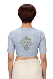 Grey Slub Cotton Embroidered Blouse 10070762