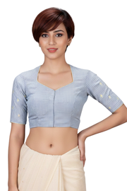 Grey Slub Cotton Embroidered Blouse 10070762