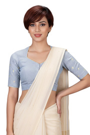 Grey Slub Cotton Embroidered Blouse 10070762