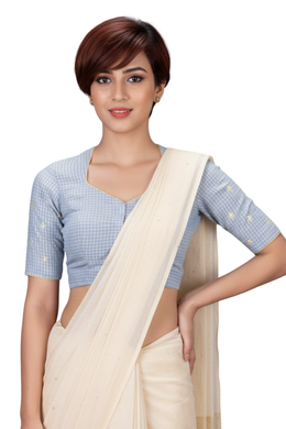 Grey Slub Cotton Embroidered Blouse 10070762