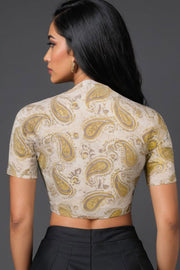 Beige Vanaspathi Printed Cotton Blouse 10073352