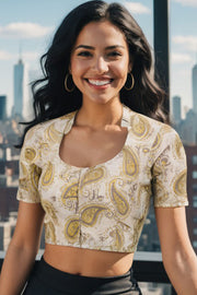 Beige Vanaspathi Printed Cotton Blouse 10073352