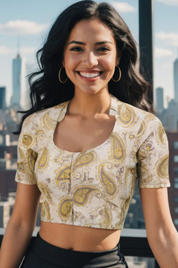 Beige Vanaspathi Printed Cotton Blouse 10073352