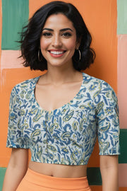 Blue Vanaspathi Printed Cotton Blouse 10073355