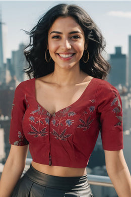 Maroon Ajrakh Printed Cotton Blouse 10073363