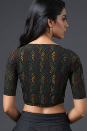 Green Ajrakh Printed Cotton Blouse 10073375