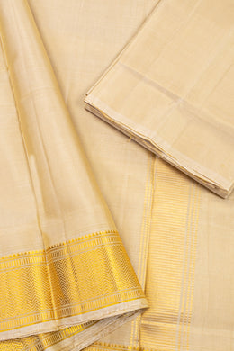 Butterscotch Beige Kanjivaram Silk 8 x 4 Dhoti With Gold Zari Border And With Shirt Material 10063276