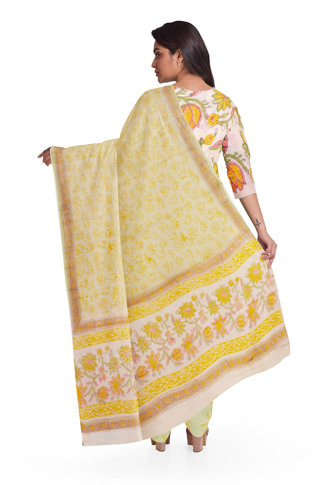 White 3-Piece Mulmul Cotton Salwar Suit Material With Kota Dupatta 10070102