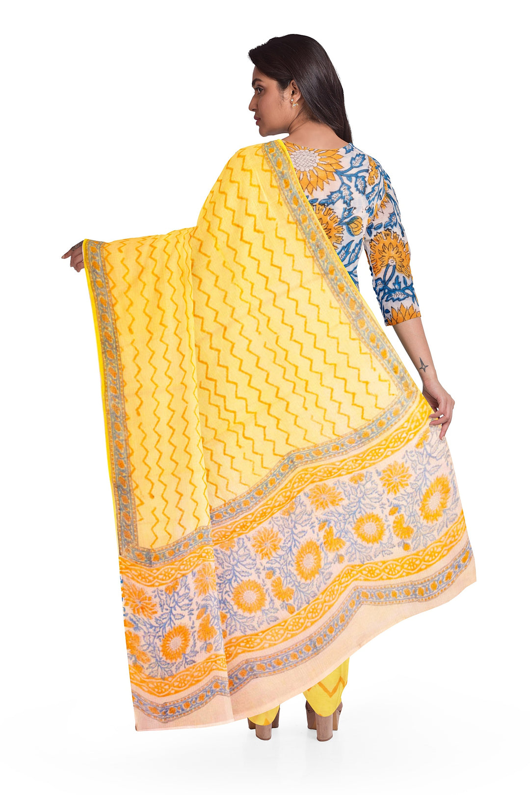 Off-White 3-Piece Mulmul Cotton Salwar Suit Material With Kota Dupatta 10070112