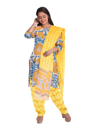 Blue 3-Piece Mulmul Cotton Salwar Suit Material With Kota Dupatta 10070112