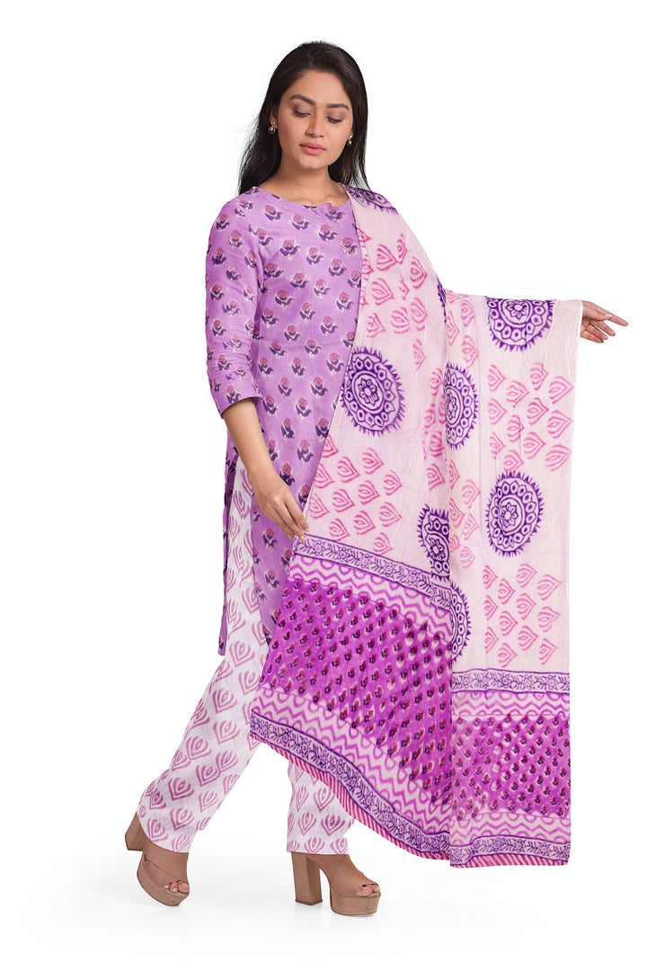 Lavender 3-Piece Mulmul Cotton Salwar Suit 10070116