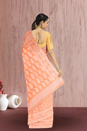 Peach Handloom Jamdani Style Cotton Saree 10072416