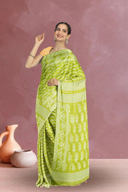 Green Handloom Jamdani Style Cotton Saree 10072417