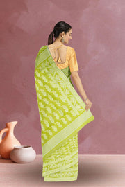 Green Handloom Jamdani Style Cotton Saree 10072417