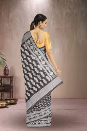Black Handloom Jamdani Style Cotton Saree 10072419