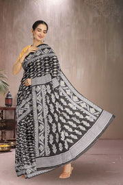 Black Handloom Jamdani Style Cotton Saree 10072419