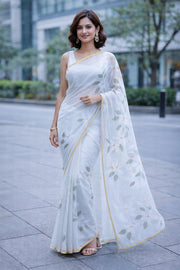 Grey Hand Painted Chiffon Saree 10073505