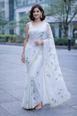 Grey Hand Painted Chiffon Saree 10073505