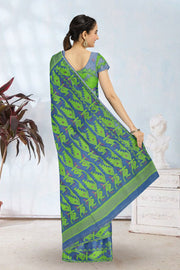 Blue Handloom Jamdani Style Cotton Saree with Blouse 10074221