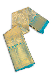 Misty Aqua Blue Kanjivaram Tissue Silk Saree With Leaf Design 10076706