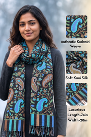 Black Kani Printed Soft Silk Unisex Stole 10077884