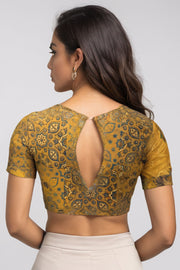 Yellow Ajrakh Printed Cotton Blouse 10073369