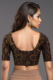 Green Hand Block Ajrakh Printed Cotton Blouse 10074447