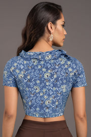 Blue Ajrakh Printed Cotton Blouse 10072503