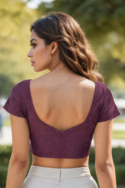 Maroon Handcrafted Stripes Cotton Solid Style Blouse 10073196