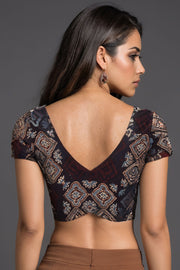 Black Hand Block Ajrakh Printed Cotton Blouse 10074451