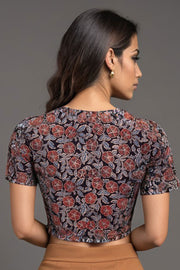 Black Ajrakh Printed Cotton Blouse 10073374