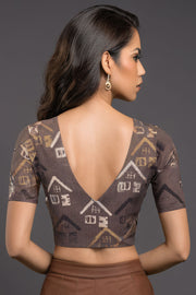 Brown Ajrakh Printed Cotton Blouse 10073362