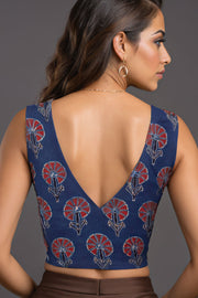 Blue Ajrakh Printed Cotton Blouse 10073379