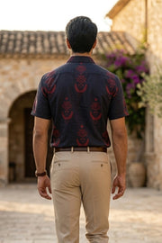 Indigo Handblock Printed Half Sleeve Men's Cotton Shirt 10076837
