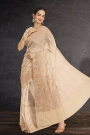 Beige Handloom Banarasi Katan Silk Saree 10074269