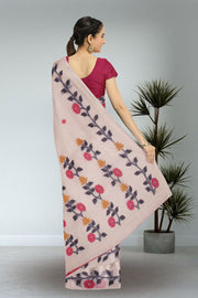 Cream Handloom Jamdani Linen Saree 10074651