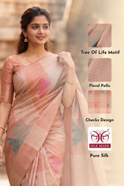 Pastel Pink Kanjivaram Pure Silk Saree with Silver Zari 10077905