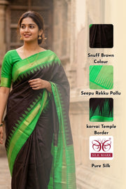 Brown Korvai Kanjivaram Pure Silk Saree with Temple Border 10077908
