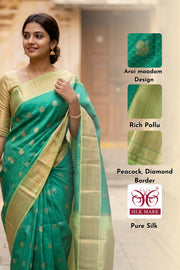 Blue Korvai Kanjivaram Pure Silk Saree with Contrast Border 10077904
